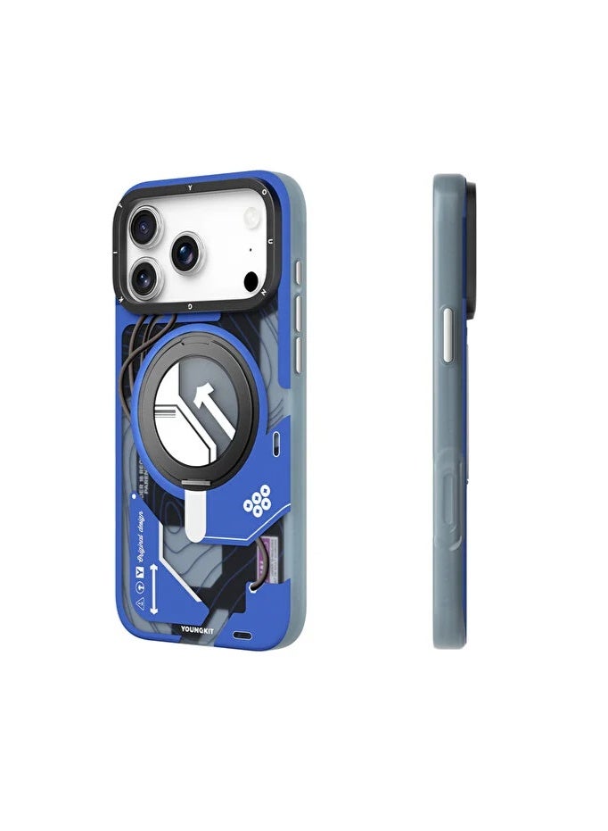 YOUNG KIT Youngkit StarShip Series Magnetic Rotating Stand Model For iPhone 17 Pro - Blue Blade - Image 4